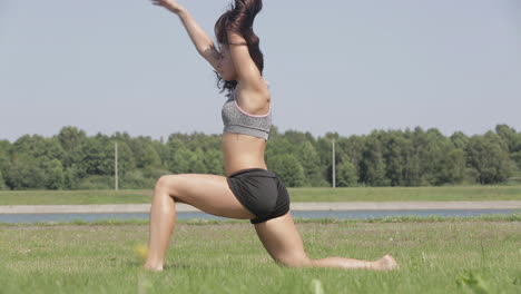 yoga and stretching exercises outdoors