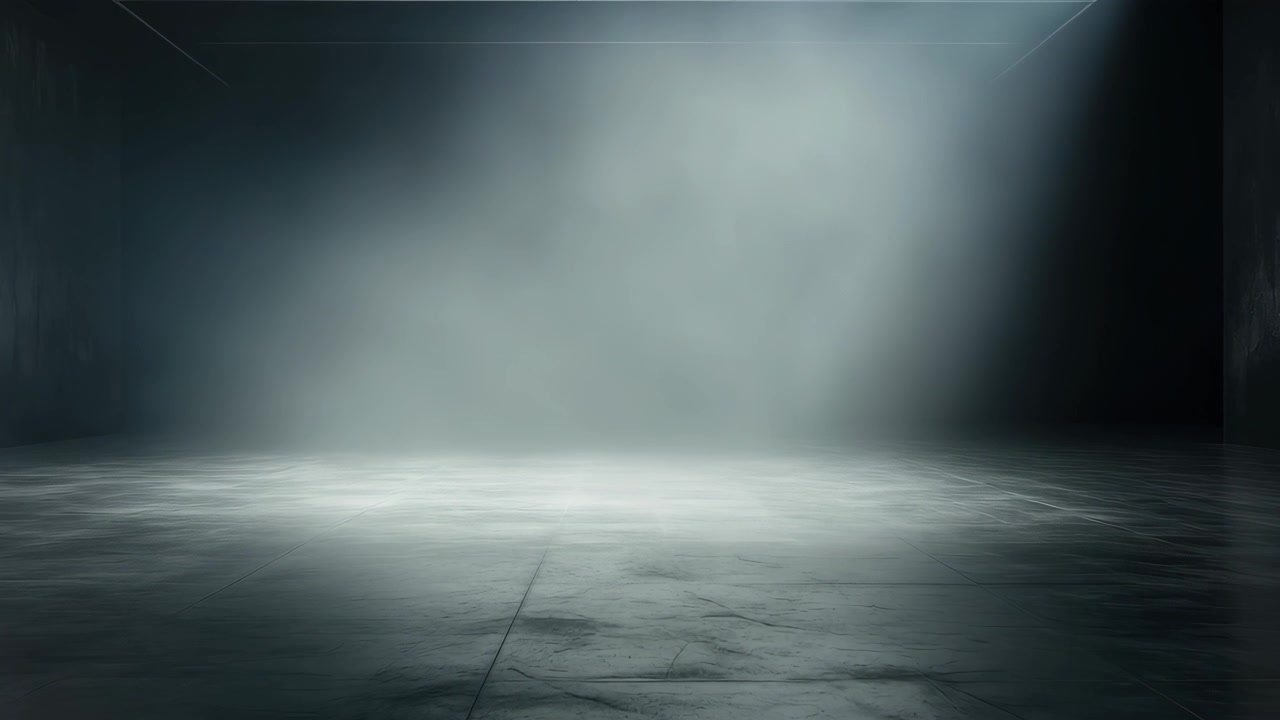 Dark Empty Room with Concrete Floor and Dramatic Spotlight
