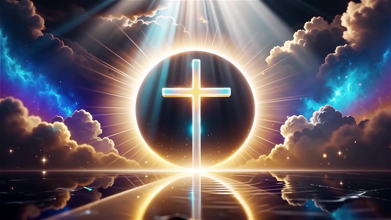 Croce Cristiana Luce Celestiale Sfondo per il Culto.