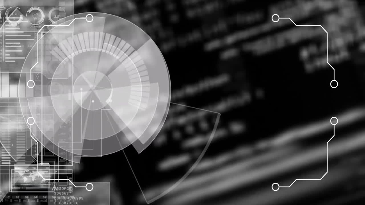 animación del procesamiento de datos y las conexiones sobre fondo negro