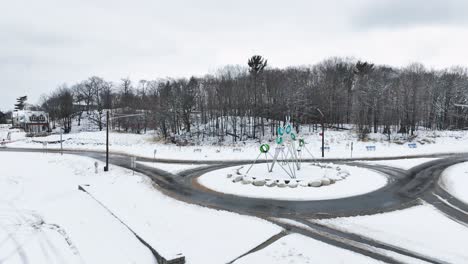 a slushy parking lot of melting snow