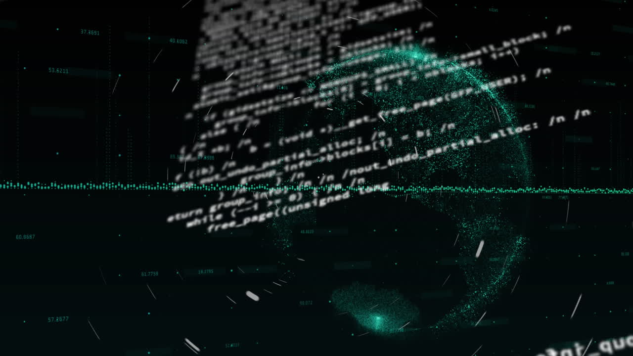 animación de rastros de luz giratorios y procesamiento de datos sobre el globo contra un fondo negro