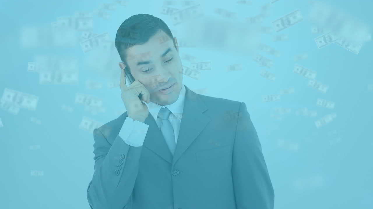 백인 사업가에 대한 달러 지폐의 애니메이션