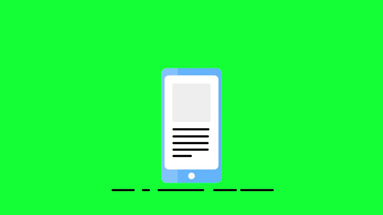 video 4k del icono del teléfono con noticias en fondo verde.