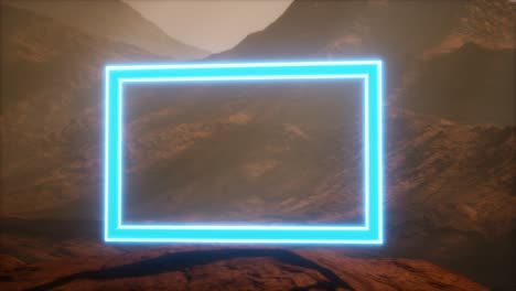 neon portal on mars planet surface with dust blowing