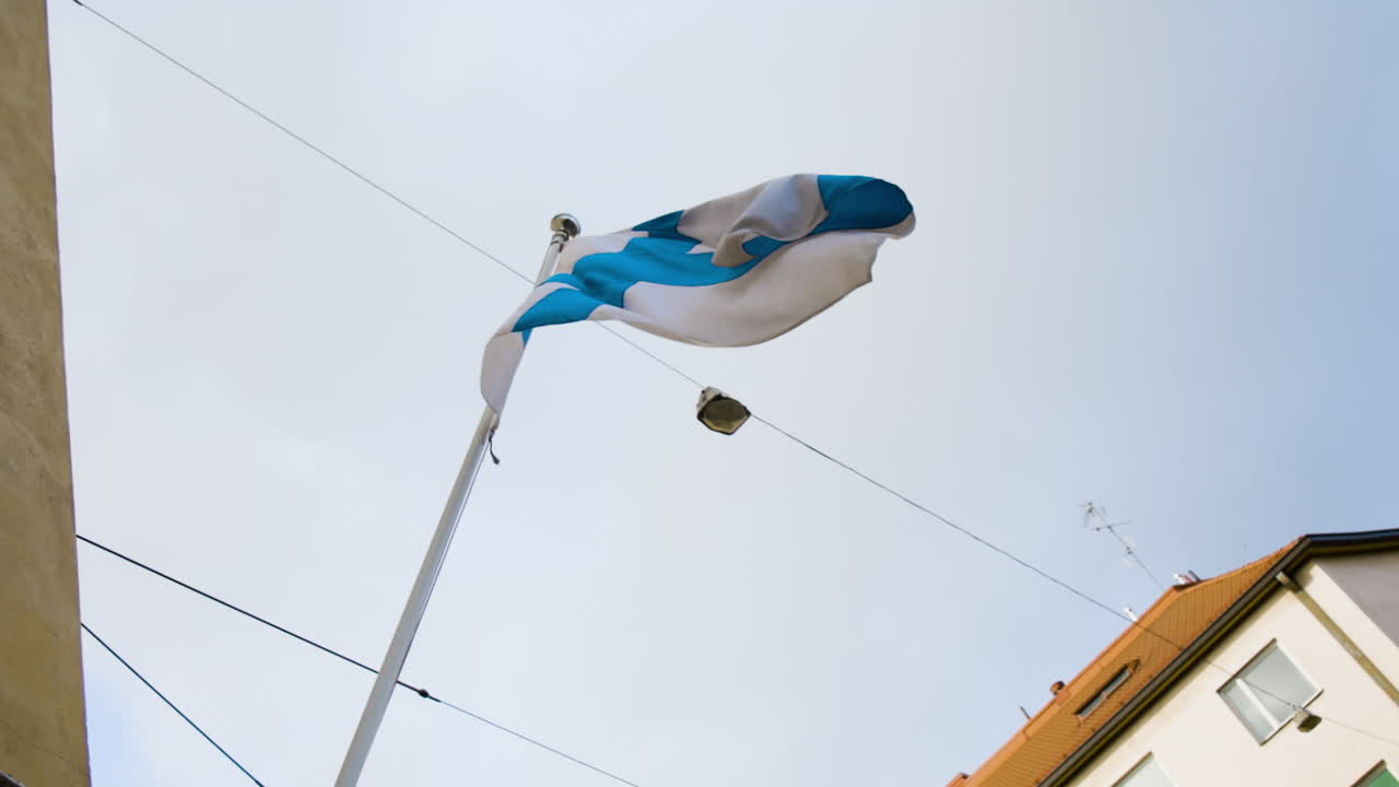girando debajo de la bandera de finlandia con una perspectiva hacia el cielo