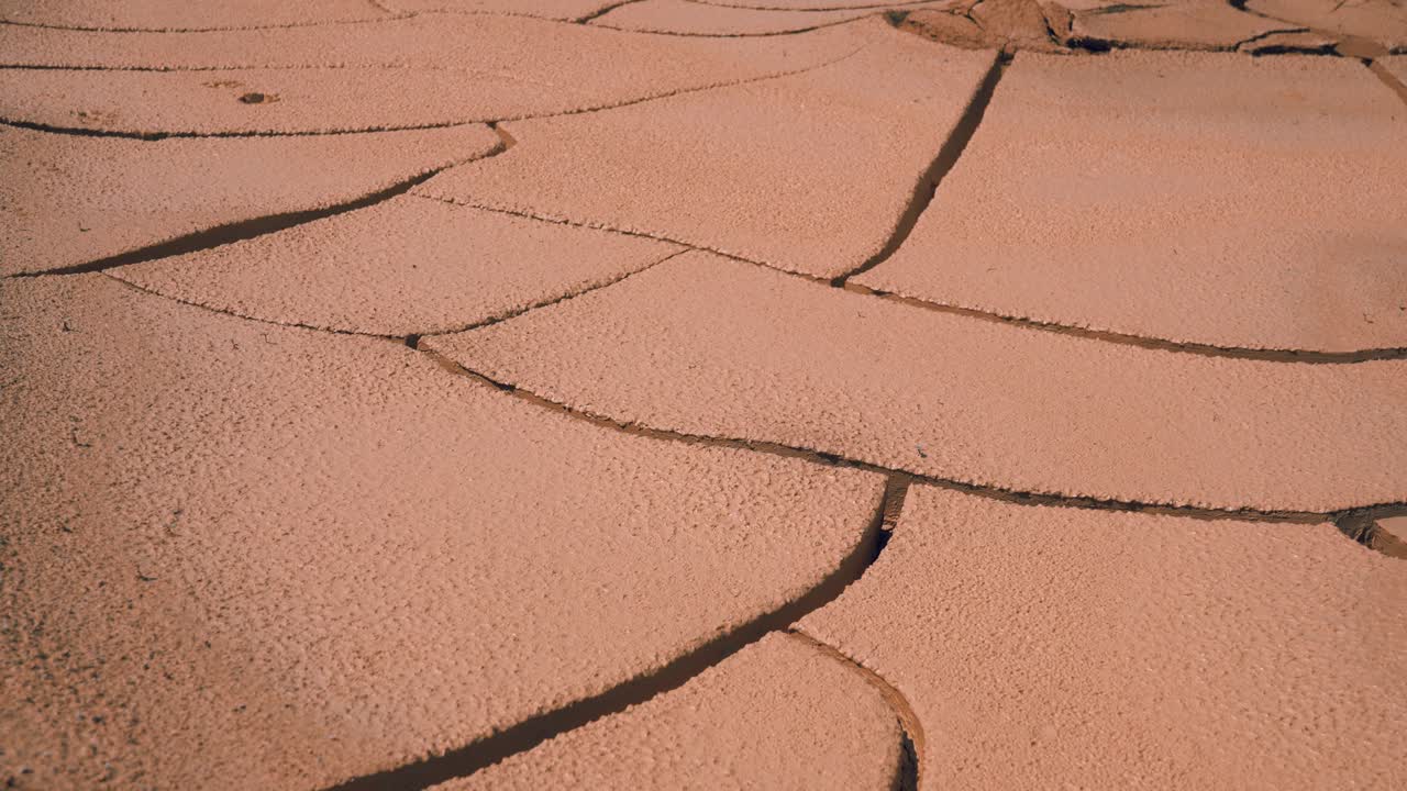 Dry lake with natural texture of cracked clay. Desert. Aerial view of a beautiful cracks in the ground. 4k stock footage.