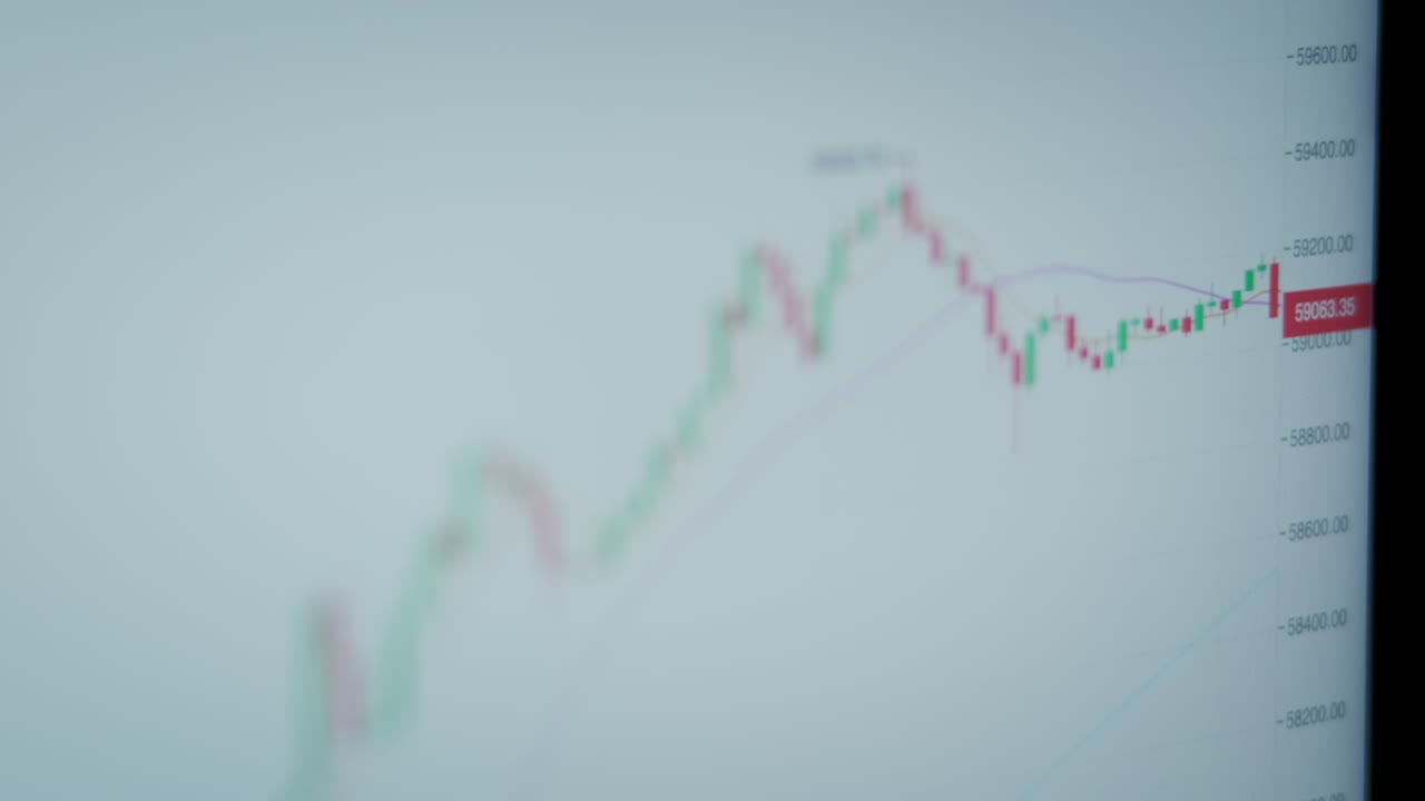 White Graph of crypto currency online at stock exchange. View at the app on the screen. Close up