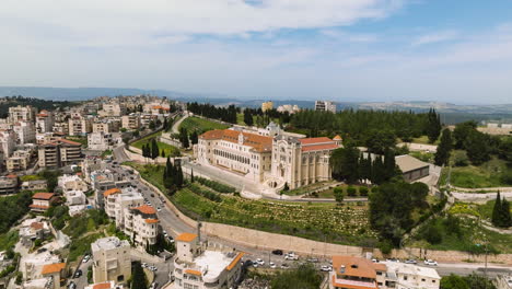aerial panoramic view of the basilica of jesus the adolescent and don bosco nazareth in israel