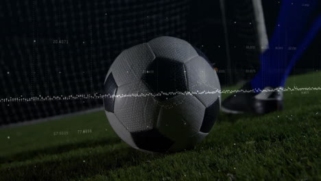 Animation-of-financial-data-processing-over-football-player-kicking-ball