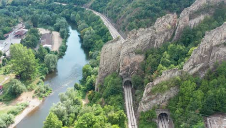 beautiful rock formation "ritlite" with trail rail passing through them