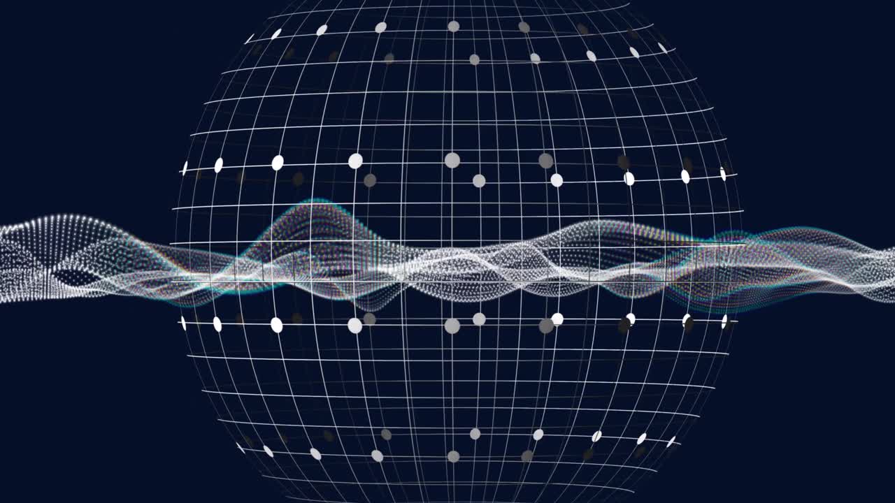 검은 바탕에 있는  ⁇ 색 파동과 지구의 애니메이션