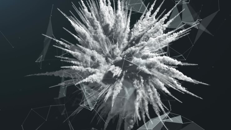 Animation of a monochrome explosion of a powder.