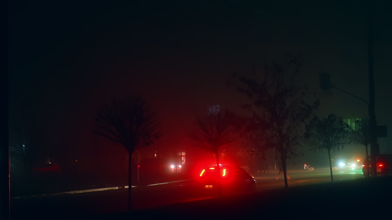 Foggy Night City Street Scene