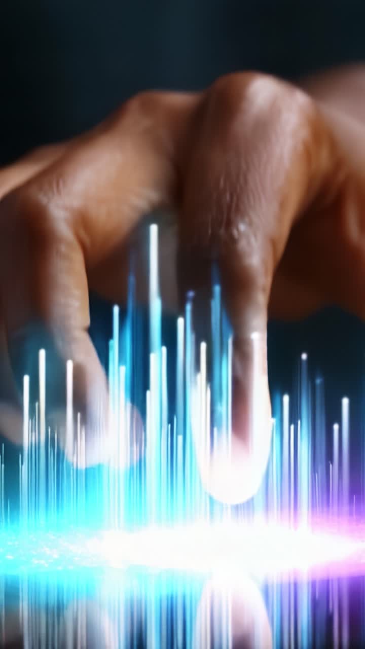 A Close-Up of a Diverse Hand Interacting with Vibrant Light Waves, Symbolizing Technology's Impact on Connectivity and Modern Communication Innovation Today