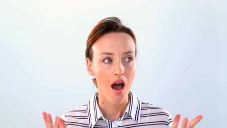 shocked woman standing against white background 4k