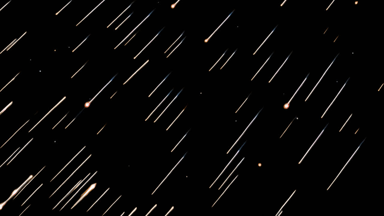 Dynamic meteor shower night sky animated overlay, transparent 4K video, alpha channel, ProRes 4444