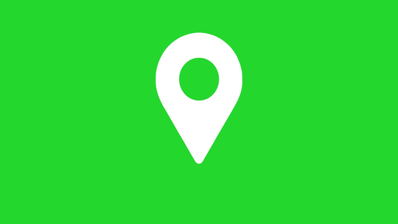 Location sign - Map pointer white pin mark sign bouncing on green screen