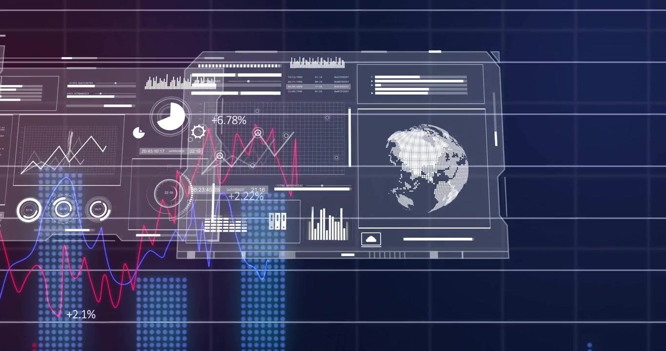 Animation of financial data processing on black background