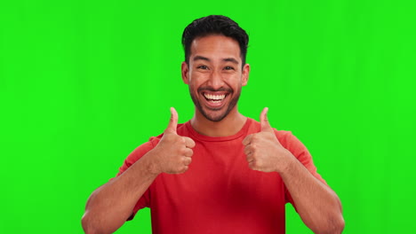 Thumbs-up,-green-screen-and-portrait-of-man