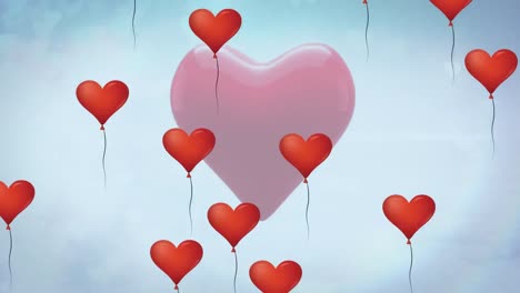 Animation-of-multiple-love-heart-balloons-on-blue-background