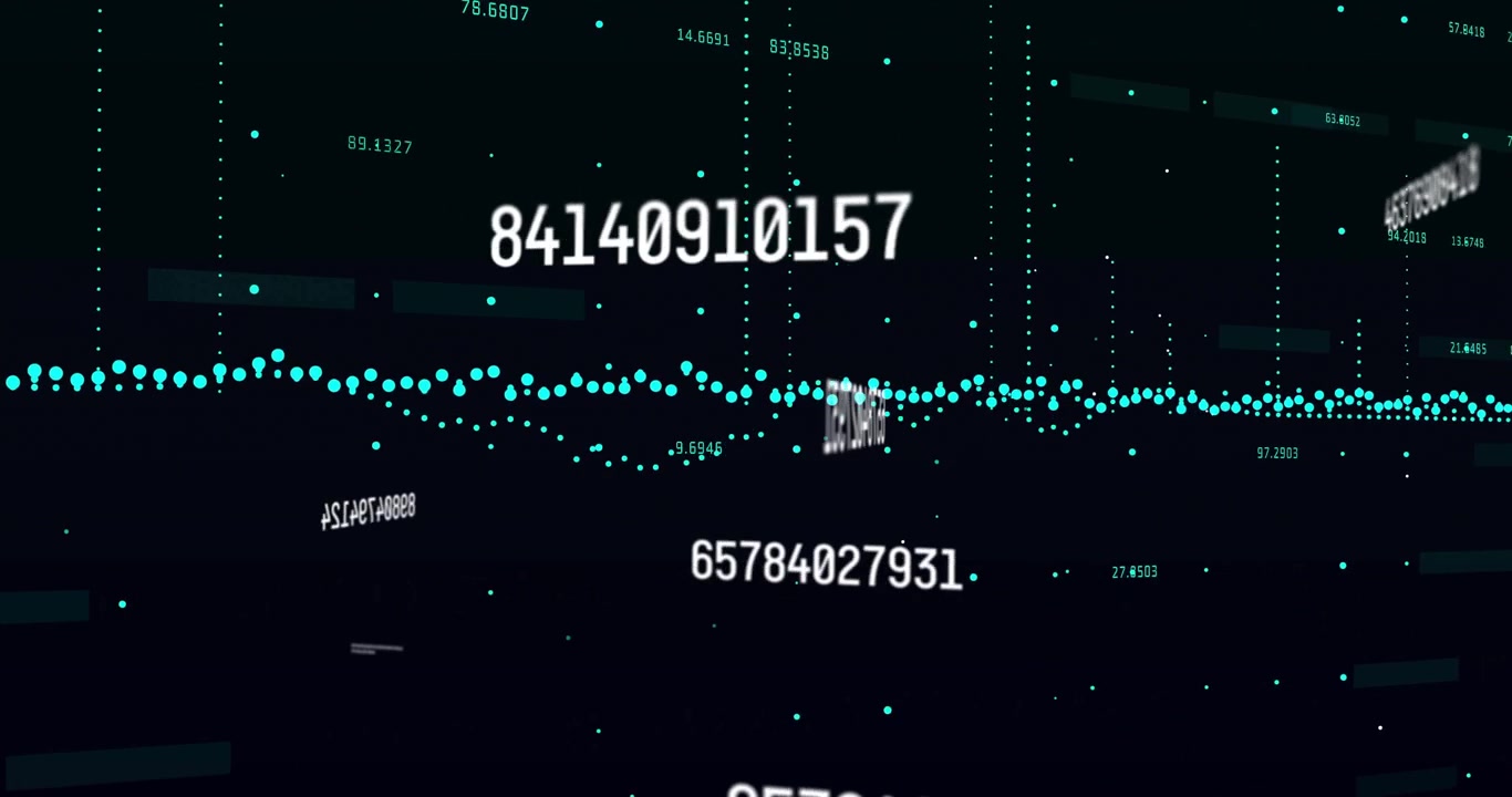 Opening grid starting main number shifting down, updating above turquoise wave visualizing trends