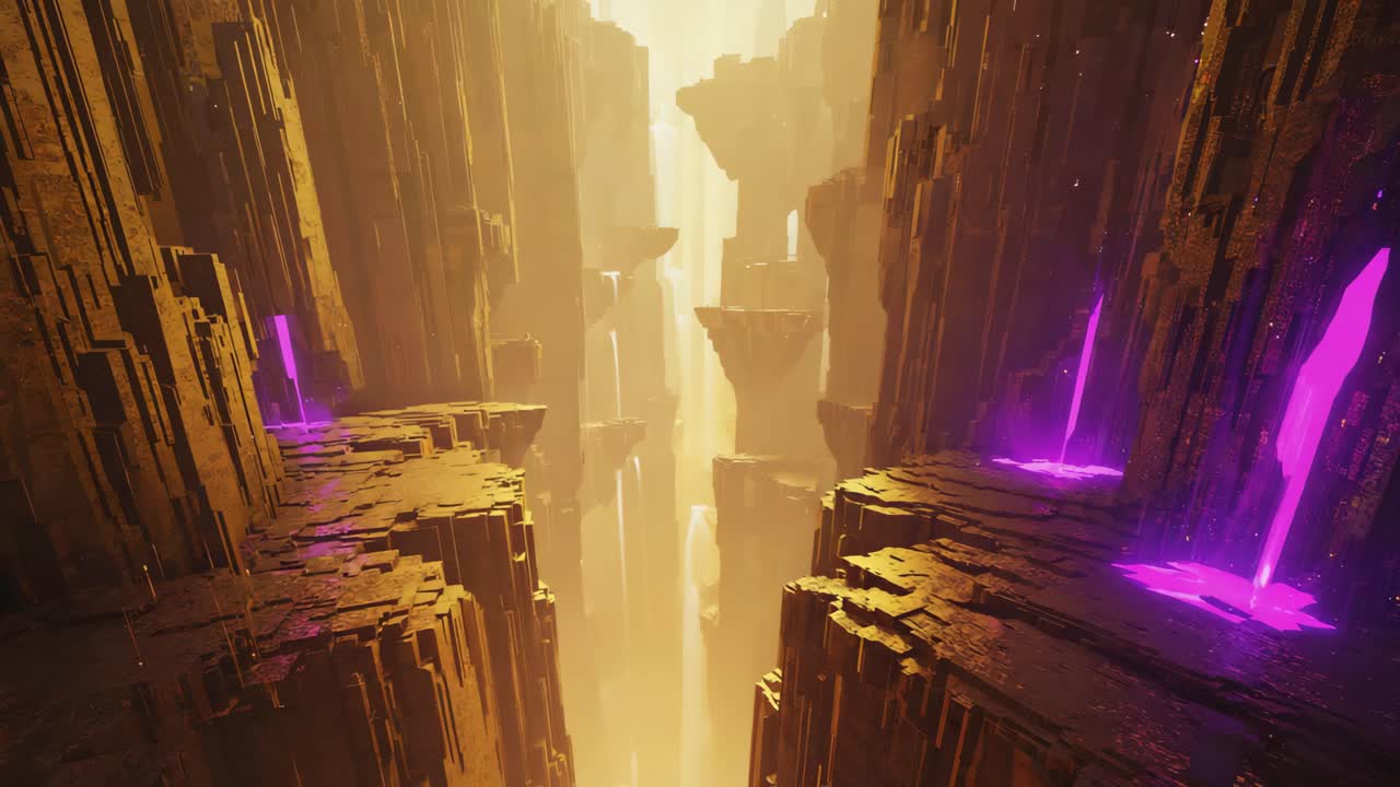 Fantasy Canyon Landscape with Waterfalls