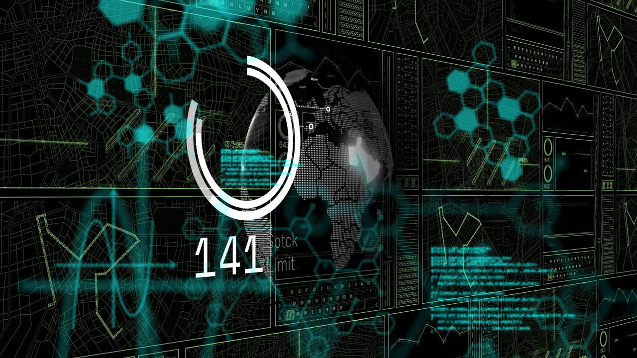 datos digitales y conexiones de red animación sobre mapas y gráficos del mundo