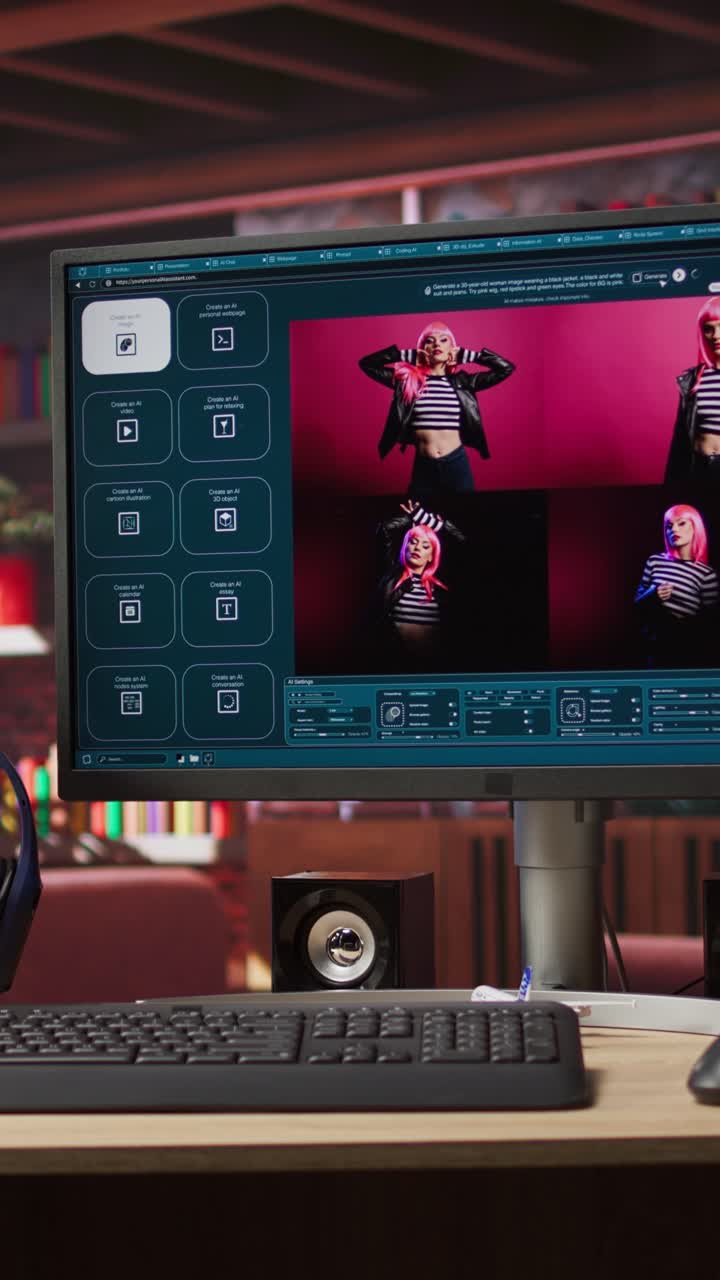 Vertical video Computer in home office uses artificial intelligence generating images from text