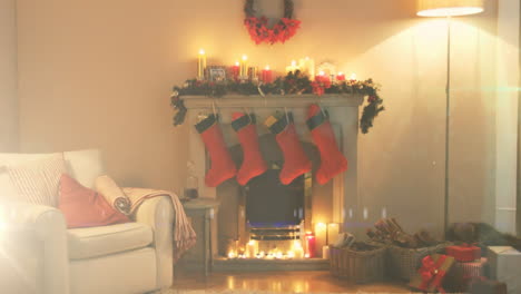 animación de la chimenea con medias de navidad y velas