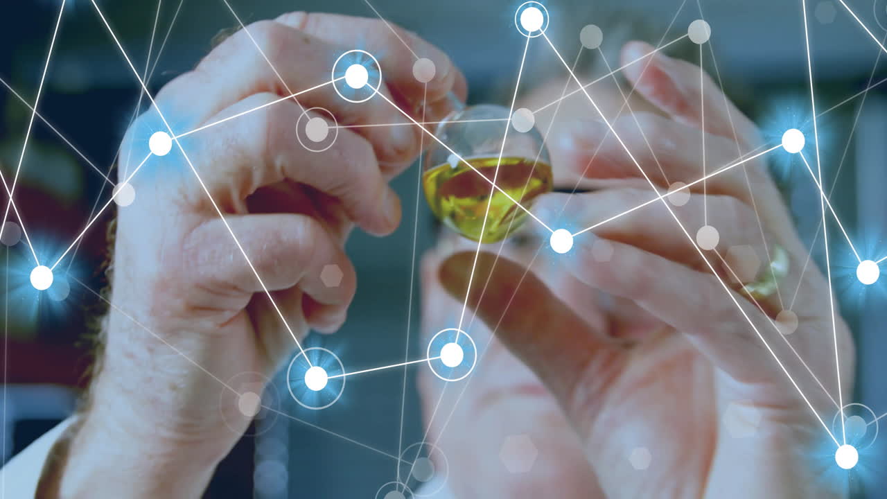 연결 네트워크의 애니메이션과 백인 남성 과학자