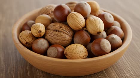 assorted nuts in a wooden bowl