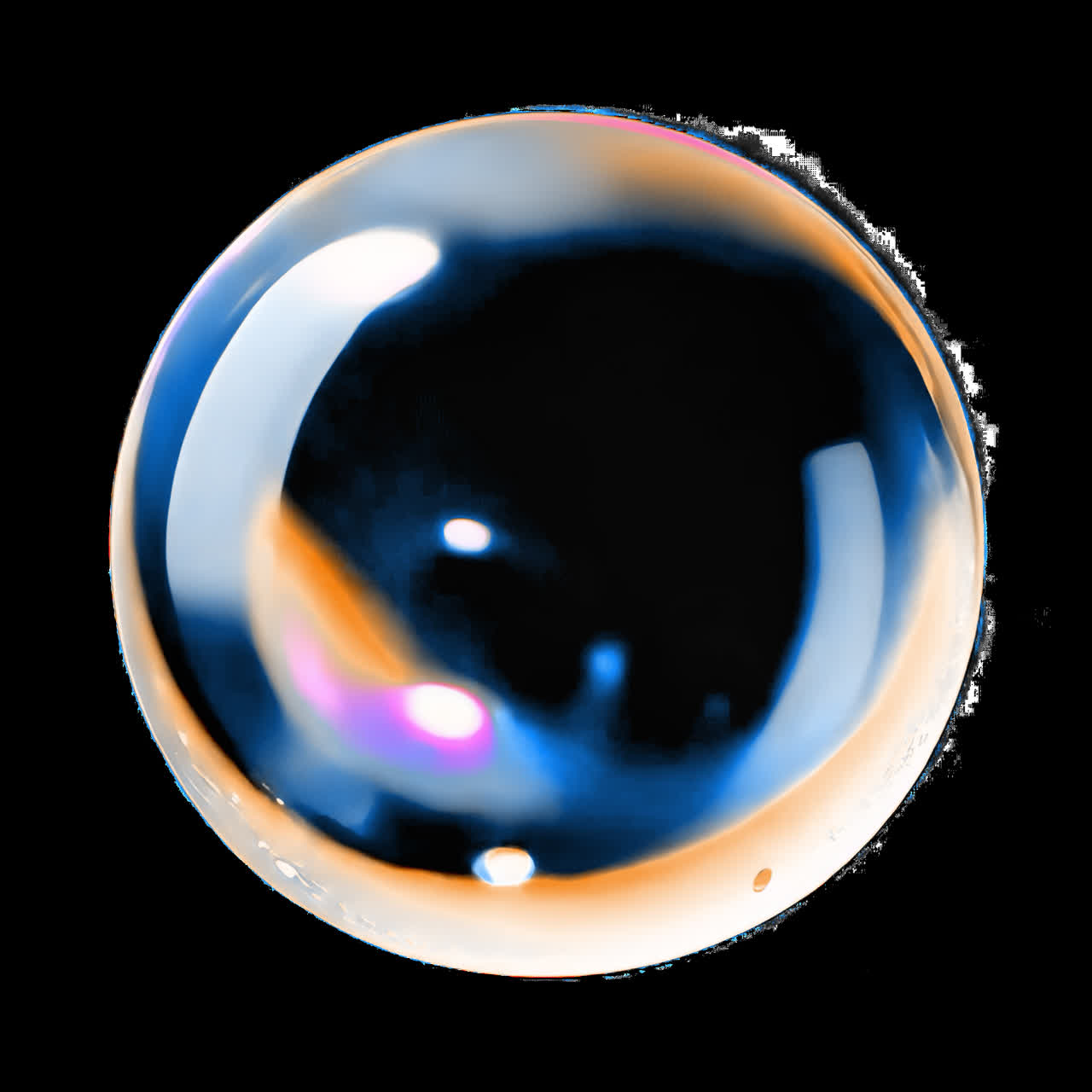 Animazione di una sfera a bolle iridescente lucida, risorsa isolata, video 4K trasparente, canale alfa