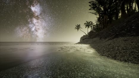hermosa playa tropical de fantasía con estrellas de la vía láctea en el cielo nocturno