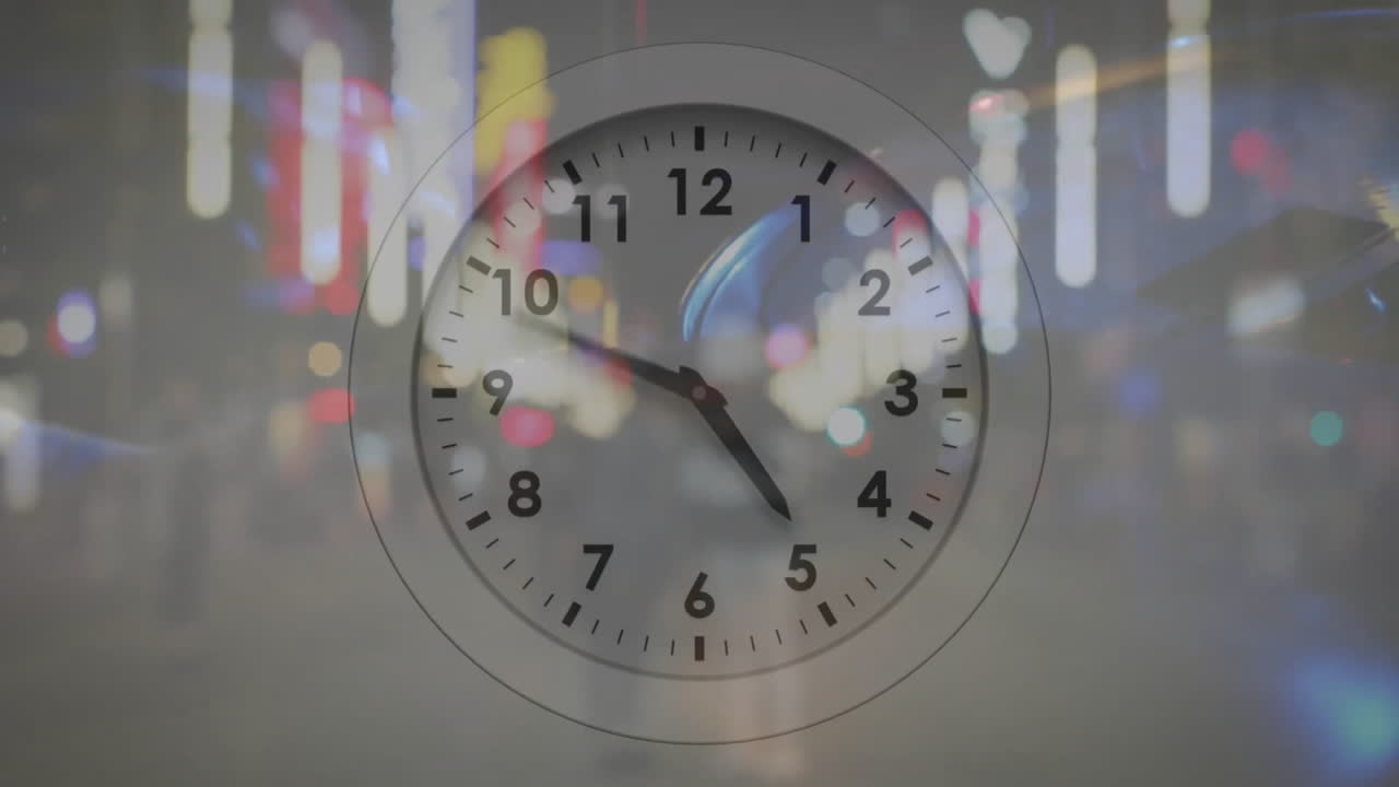 animación de reloj en movimiento sobre la gente en la calle