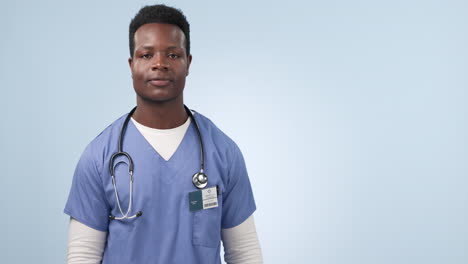 Black-man,-happy-and-doctor-point-at-palm-product