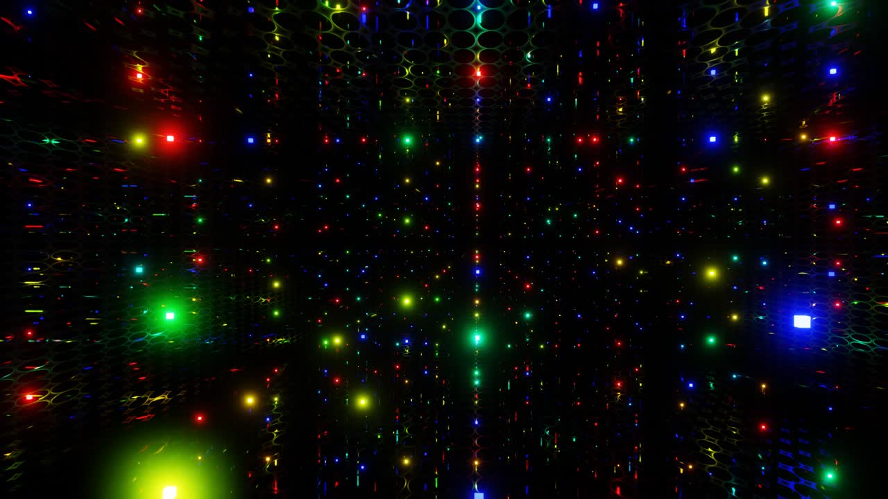 habitación de neón de bucle vj. club nocturno de estilo neón brillante bg. habitación de espejo con luz de neón. bg festivo abstracto con reflejo brillante. luces de discoteca de habitación oscura. bg de bucle sin costuras con luz de neon