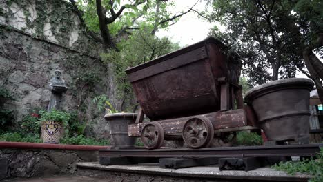 antique rail wagon in the backyard