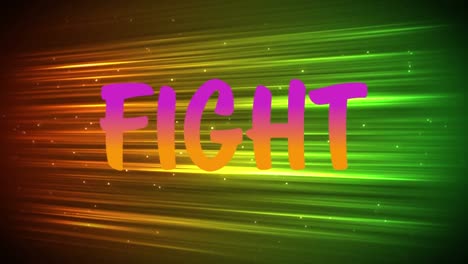 digital animation of fight text against colorful light trails on black background