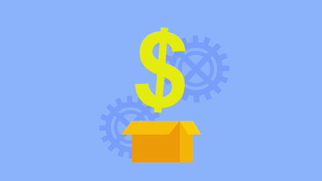 símbolo financiero con caja de cartón