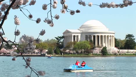 Ein-Kleines-Boot-Kreuzt-Vor-Dem-Jefferson-Memorial-Building