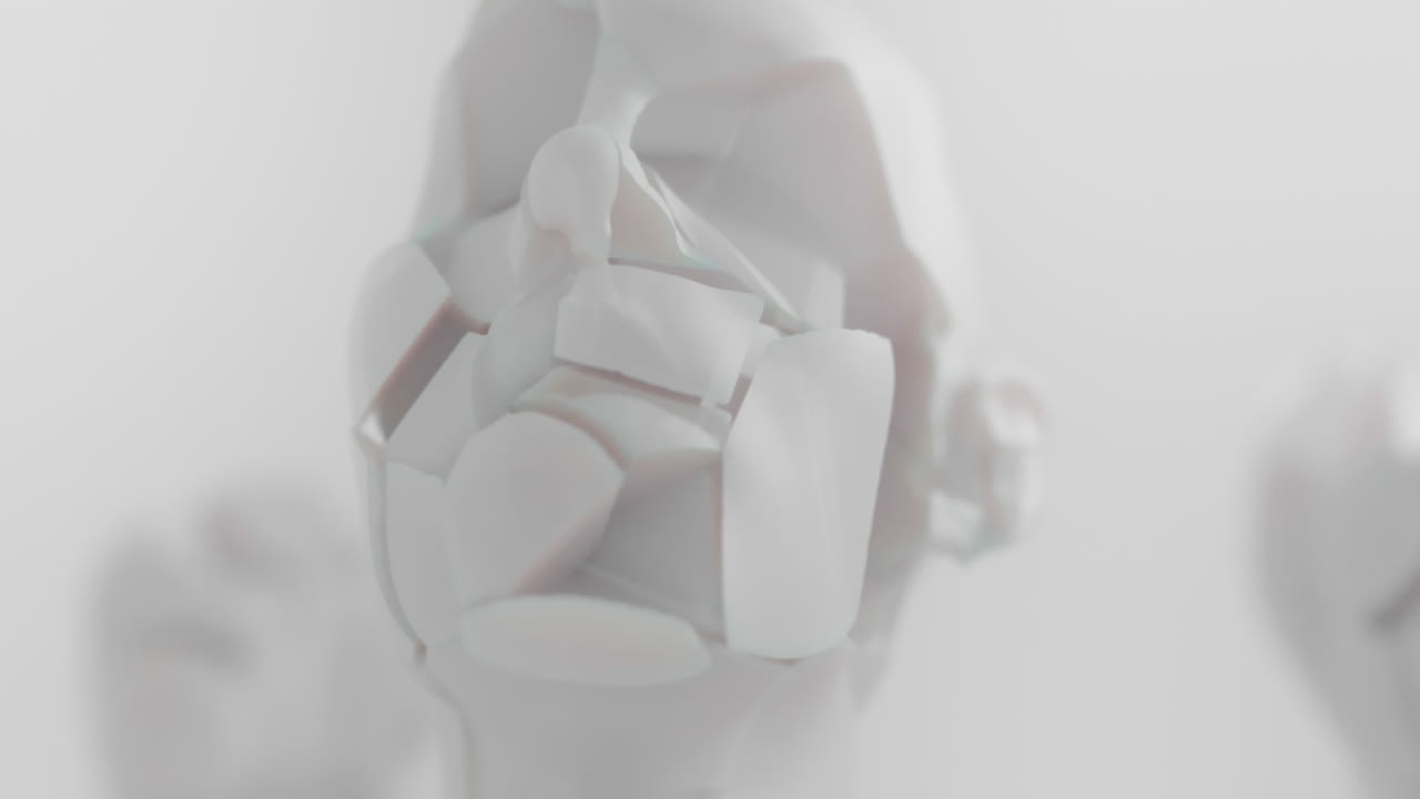 Destroyed android head on spike in white space