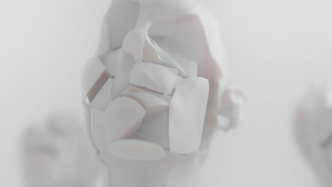 destroyed android head on spike in white space