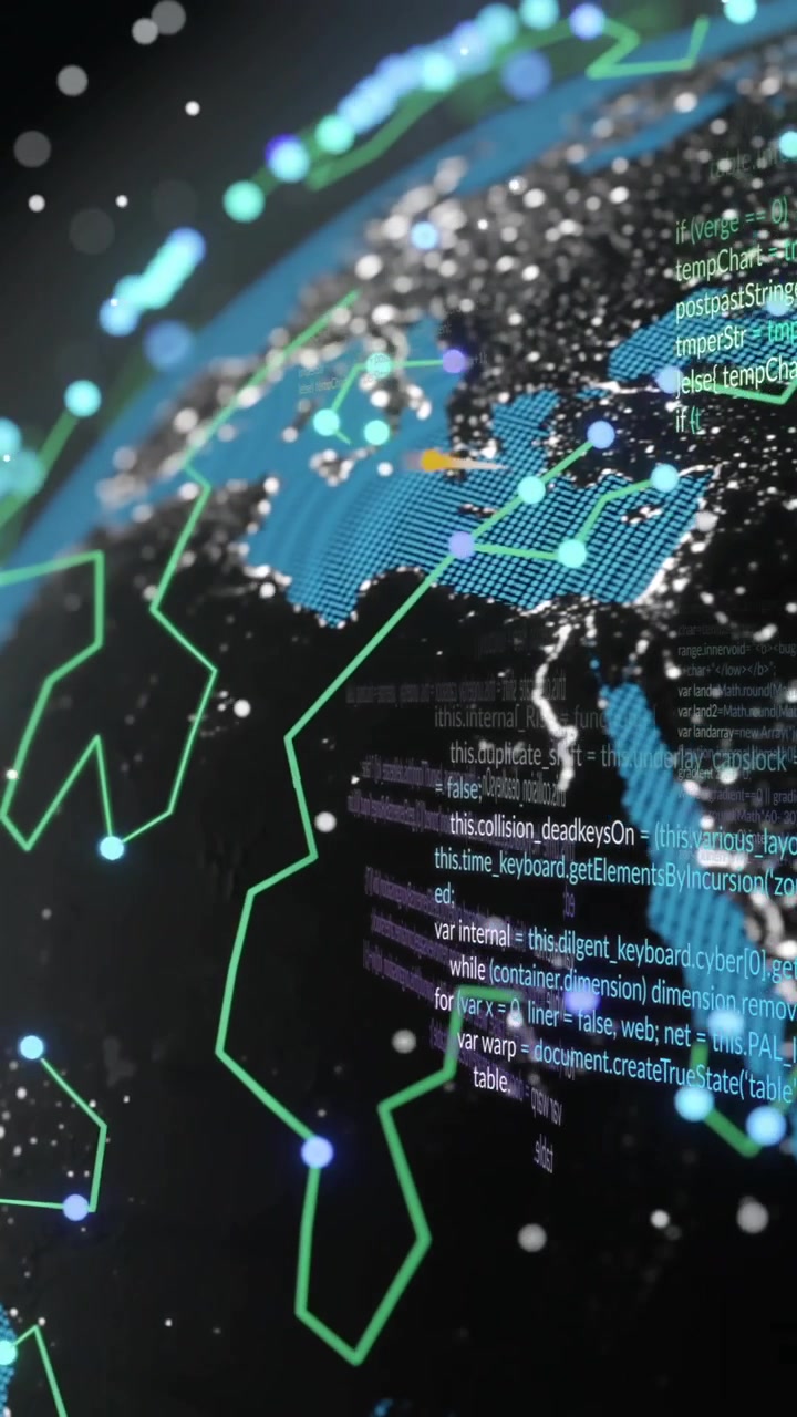 Animation of ai data processing over globe with connections