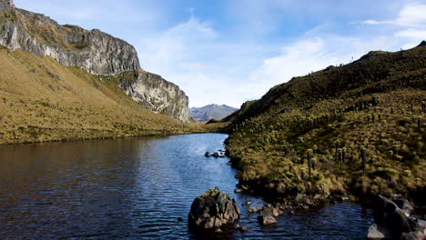 Natural-beauty-in-Los-Nevados-National-Park-as-drone-flies-over-lake