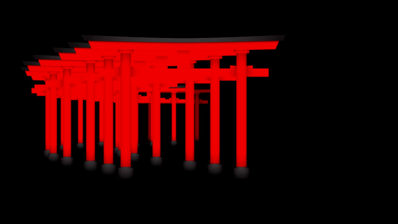 일본어 토리 관점 3d 가상 빨간색 움직이는 층 검은 바탕에 원활한 루프 애니메이션 4k 복사 공간