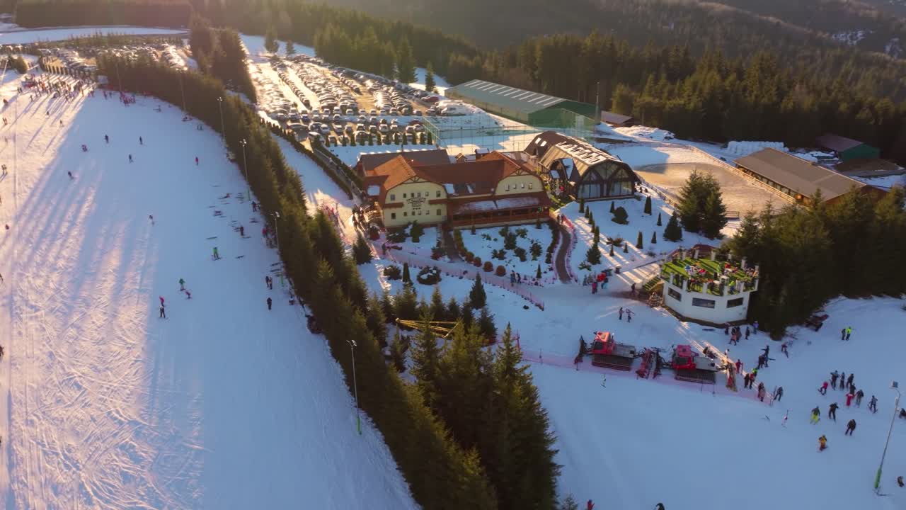 4k Aerial view of Toplița Ski Resort - Romania winter023