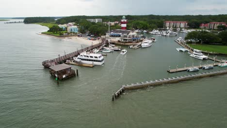 Harbour Town Hilton Head lighthouse reverse drone flyaway