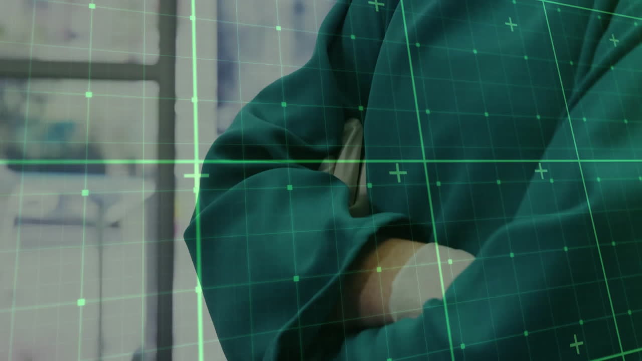 병원에서 백인 여성 외과 의사에 대한 데이터 처리의 애니메이션