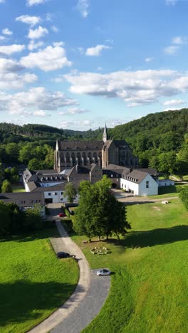 altenberg cathedral, altenberger dom or bergischer dom, simultaneous church for catholics and protestants. aerial view